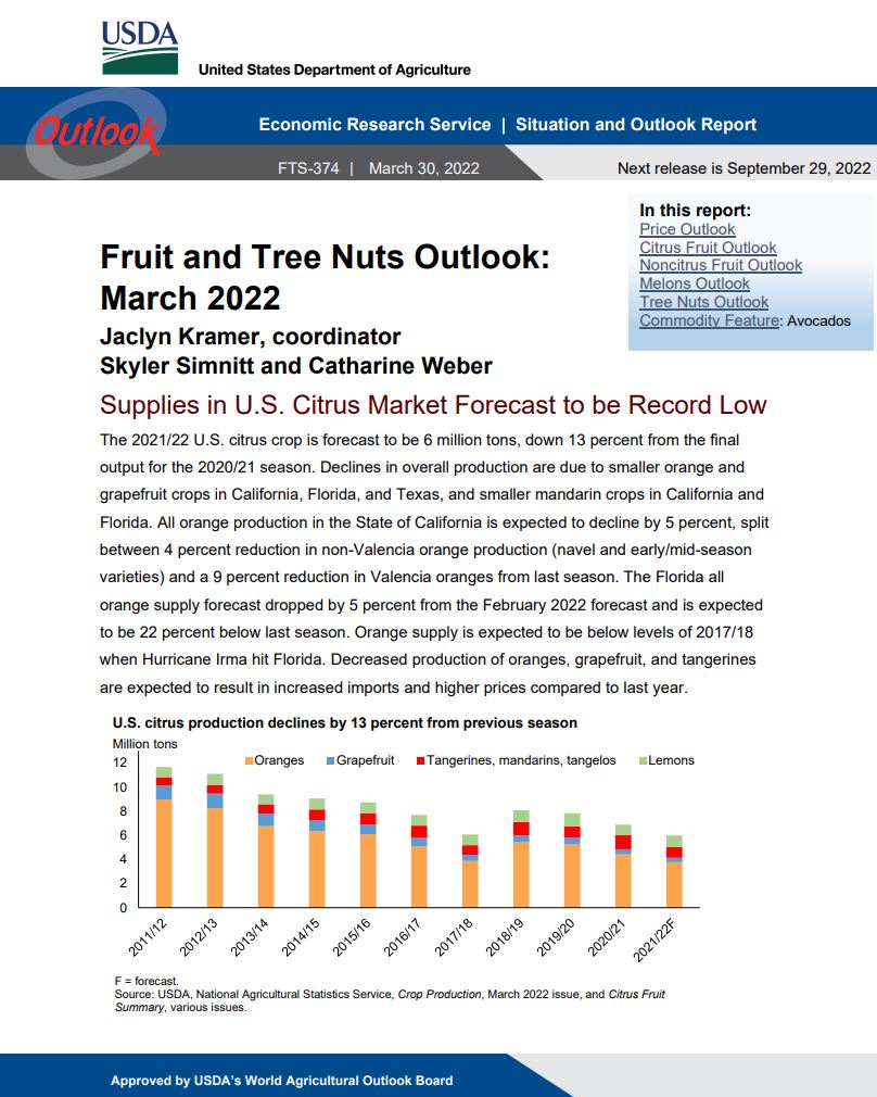 USDA Fruit and Tree Nuts Outlook March 2022 Fidesur