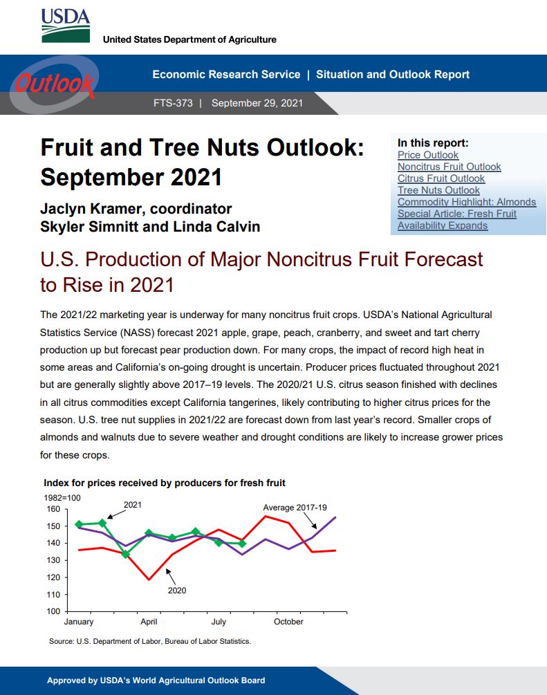 USDA Fruit and Tree Nuts Outlook September 2021 Fidesur